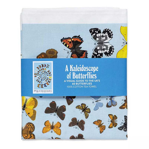 A Kaleidoscope of Butterflies Tea Towel Folded In Packaging