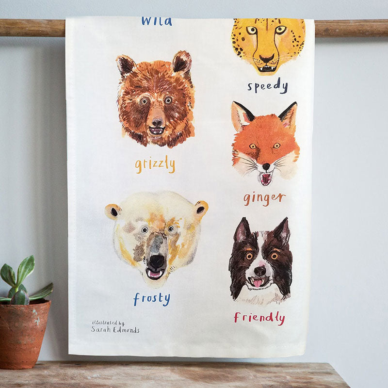 Sarah Edmonds Growlers Animal Cotton Tea Towel