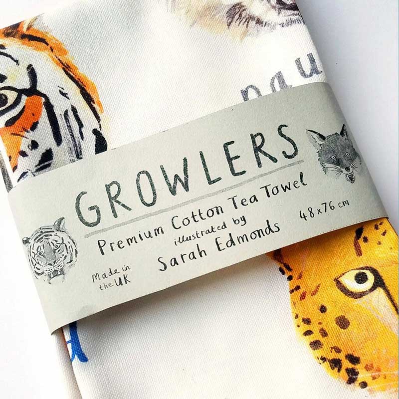 Sarah Edmonds Growlers Animal Cotton Tea Towel