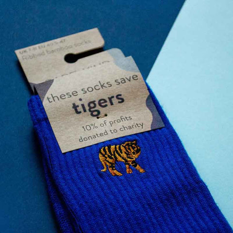 Bare Kind Save the Tigers Women's Socks (Ribbed) Lifestyle Blue
