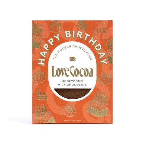 Love Cocoa Happy Birthday Honeycomb Milk Chocolate Front