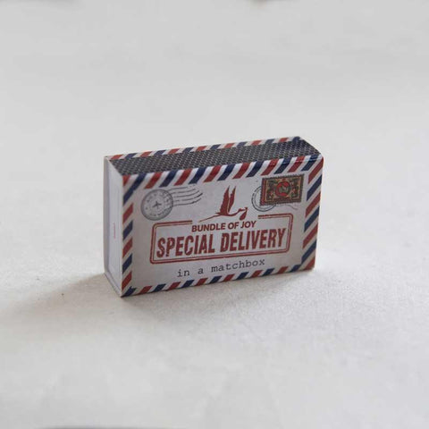 Special Delivery Baby Boy in a Matchbox - Postboxed